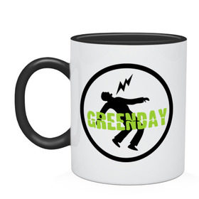 Кружка двухцветная с принтом Green Day Circle , керамика | объем — 330 мл, диаметр — 80 мм. Цветная ручка и кайма сверху, в некоторых цветах — вся внутренняя часть | green day circle | зеленый день | музыка | рок
