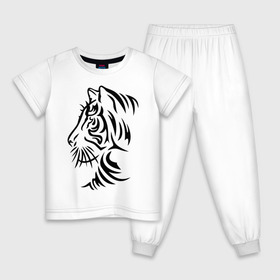 Детская пижама хлопок с принтом Тигр тату , 100% хлопок |  брюки и футболка прямого кроя, без карманов, на брюках мягкая резинка на поясе и по низу штанин
 | татуировки
