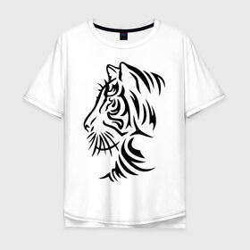 Мужская футболка хлопок Oversize с принтом Тигр тату , 100% хлопок | свободный крой, круглый ворот, “спинка” длиннее передней части | татуировки