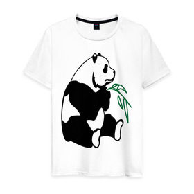 Мужская футболка хлопок с принтом Панда и бамбук , 100% хлопок | прямой крой, круглый вырез горловины, длина до линии бедер, слегка спущенное плечо. | бамбук | животные | панда ест бамбук | панда и бамбук