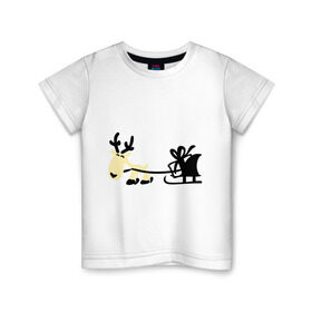 Детская футболка хлопок с принтом Новогодний олень , 100% хлопок | круглый вырез горловины, полуприлегающий силуэт, длина до линии бедер | новогодний | олень | рождество | сани