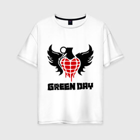 Женская футболка хлопок Oversize с принтом Green Day Wings , 100% хлопок | свободный крой, круглый ворот, спущенный рукав, длина до линии бедер
 | green day | green day wings | green day граната | heavy metal | metal | rock | trash metal | альтернатива | граната | грин дэй | квартет | метал | рок | рок группа | рок группы | трэш метал | хеви метал