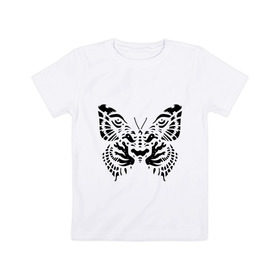 Детская футболка хлопок с принтом Тигровая бабочка , 100% хлопок | круглый вырез горловины, полуприлегающий силуэт, длина до линии бедер | Тематика изображения на принте: животные | иллюзия | полет мотылька | прикольные картинки | тигровая бабочка