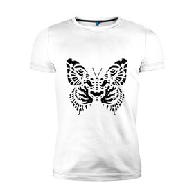 Мужская футболка премиум с принтом Тигровая бабочка , 92% хлопок, 8% лайкра | приталенный силуэт, круглый вырез ворота, длина до линии бедра, короткий рукав | Тематика изображения на принте: животные | иллюзия | полет мотылька | прикольные картинки | тигровая бабочка