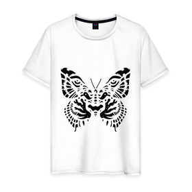 Мужская футболка хлопок с принтом Тигровая бабочка , 100% хлопок | прямой крой, круглый вырез горловины, длина до линии бедер, слегка спущенное плечо. | Тематика изображения на принте: животные | иллюзия | полет мотылька | прикольные картинки | тигровая бабочка
