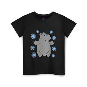 Детская футболка хлопок с принтом Белый мишка , 100% хлопок | круглый вырез горловины, полуприлегающий силуэт, длина до линии бедер | белый медведь | белый мишка | животные | мишка с в снежинках | новогодний мишка | новый год