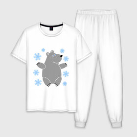 Мужская пижама хлопок с принтом Белый мишка , 100% хлопок | брюки и футболка прямого кроя, без карманов, на брюках мягкая резинка на поясе и по низу штанин
 | белый медведь | белый мишка | животные | мишка с в снежинках | новогодний мишка | новый год