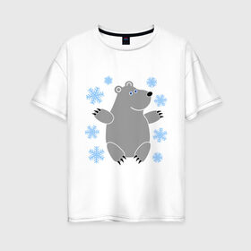 Женская футболка хлопок Oversize с принтом Белый мишка , 100% хлопок | свободный крой, круглый ворот, спущенный рукав, длина до линии бедер
 | белый медведь | белый мишка | животные | мишка с в снежинках | новогодний мишка | новый год