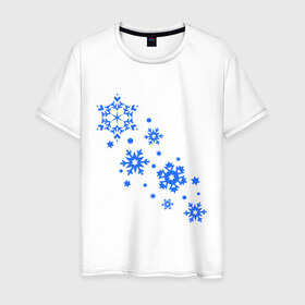 Мужская футболка хлопок с принтом Снежинки (snowflakes) , 100% хлопок | прямой крой, круглый вырез горловины, длина до линии бедер, слегка спущенное плечо. | 