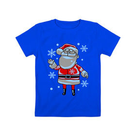 Детская футболка хлопок с принтом Дед мороз и снег , 100% хлопок | круглый вырез горловины, полуприлегающий силуэт, длина до линии бедер | 