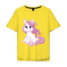 Мужская футболка хлопок Oversize с принтом Пони (маленькая принцесса) , 100% хлопок | свободный крой, круглый ворот, “спинка” длиннее передней части | Тематика изображения на принте: корона | пони | розовая пони