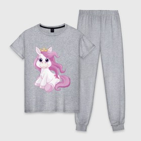 Женская пижама хлопок с принтом Пони (маленькая принцесса) , 100% хлопок | брюки и футболка прямого кроя, без карманов, на брюках мягкая резинка на поясе и по низу штанин | корона | пони | розовая пони