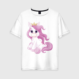 Женская футболка хлопок Oversize с принтом Пони (маленькая принцесса) , 100% хлопок | свободный крой, круглый ворот, спущенный рукав, длина до линии бедер
 | корона | пони | розовая пони