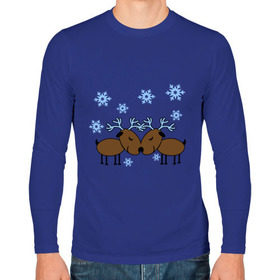 Мужской лонгслив хлопок с принтом Влюбленные олени , 100% хлопок |  | влюбленные олени | новый год | олени | снежинки
