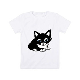 Детская футболка хлопок с принтом Кошечка , 100% хлопок | круглый вырез горловины, полуприлегающий силуэт, длина до линии бедер | киска | кошечка | кошка с белым хвостиком | мяу | черная кошка