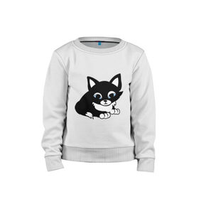Детский свитшот хлопок с принтом Кошечка , 100% хлопок | круглый вырез горловины, эластичные манжеты, пояс и воротник | киска | кошечка | кошка с белым хвостиком | мяу | черная кошка