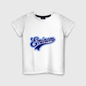 Детская футболка хлопок с принтом Eminem logo blue , 100% хлопок | круглый вырез горловины, полуприлегающий силуэт, длина до линии бедер | Тематика изображения на принте: bad | berzerk | eminem | gangsta | gansta | hip | hip hop | hop | rap | shady | shady records | еп | рэп | рэпчина | хип | хип хоп | хоп | эминем