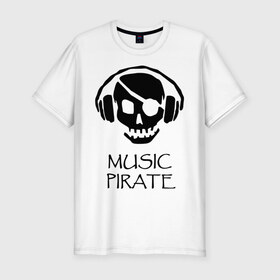 Мужская футболка премиум с принтом Music pirate , 92% хлопок, 8% лайкра | приталенный силуэт, круглый вырез ворота, длина до линии бедра, короткий рукав | music pirate (светящаяся) | музыка | пиратская музыка | прикольные картинки | череп наушники | черепа
