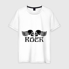 Мужская футболка хлопок с принтом Rock (Рок) , 100% хлопок | прямой крой, круглый вырез горловины, длина до линии бедер, слегка спущенное плечо. | rock (рок) | кости | крылатые черепа | крылатый рок | музыка | разное | рок | черепа