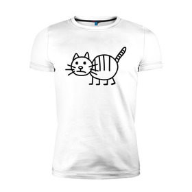 Мужская футболка премиум с принтом Рисунок кота , 92% хлопок, 8% лайкра | приталенный силуэт, круглый вырез ворота, длина до линии бедра, короткий рукав | кот | кот с тремя полосками | котик | рисунок кота | смешной кот | усы