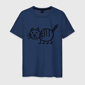 Мужская футболка хлопок с принтом Рисунок кота , 100% хлопок | прямой крой, круглый вырез горловины, длина до линии бедер, слегка спущенное плечо. | кот | кот с тремя полосками | котик | рисунок кота | смешной кот | усы