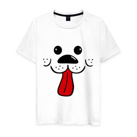 Мужская футболка хлопок с принтом Радостный песик , 100% хлопок | прямой крой, круглый вырез горловины, длина до линии бедер, слегка спущенное плечо. | пёсик | радостный песик | собака | язык