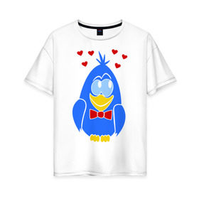 Женская футболка хлопок Oversize с принтом Влюбленный голубь (парная) , 100% хлопок | свободный крой, круглый ворот, спущенный рукав, длина до линии бедер
 | влюбленный голубок | влюбленный голубь (парная) | голубок | голубь | любовь | птичка | сердечки