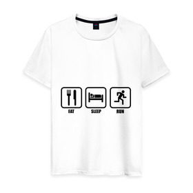 Мужская футболка хлопок с принтом Eat Sleep Run (Еда, Сон, Бег) , 100% хлопок | прямой крой, круглый вырез горловины, длина до линии бедер, слегка спущенное плечо. | eat sleep run | бег | вилка | еда | кровать | сон