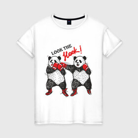 Женская футболка хлопок с принтом Look the Hook , 100% хлопок | прямой крой, круглый вырез горловины, длина до линии бедер, слегка спущенное плечо | панда