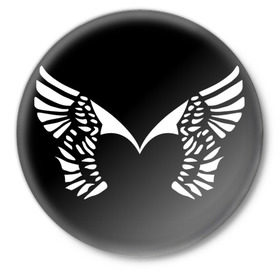 Значок с принтом Placebo logo ,  металл | круглая форма, металлическая застежка в виде булавки | Тематика изображения на принте: placebo logo | белые крылья | крылья и сердце | музыка | сердца