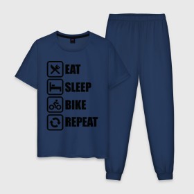 Мужская пижама хлопок с принтом Eat Sleep Bike Repeat , 100% хлопок | брюки и футболка прямого кроя, без карманов, на брюках мягкая резинка на поясе и по низу штанин
 | bike | eat | eat sleep bike repeat | repeat | sleep | велоспорт | кровать | спорт