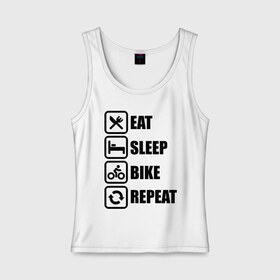 Женская майка хлопок с принтом Eat Sleep Bike Repeat , 95% хлопок, 5% эластан |  | bike | eat | eat sleep bike repeat | repeat | sleep | велоспорт | кровать | спорт