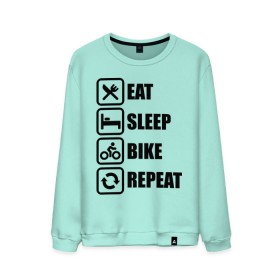 Мужской свитшот хлопок с принтом Eat Sleep Bike Repeat , 100% хлопок |  | bike | eat | eat sleep bike repeat | repeat | sleep | велоспорт | кровать | спорт