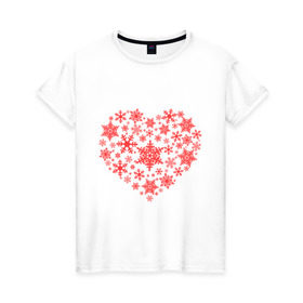 Женская футболка хлопок с принтом Снежное сердце , 100% хлопок | прямой крой, круглый вырез горловины, длина до линии бедер, слегка спущенное плечо | новый год | новый год 2014 | подарки | праздник | сердечко | снег | снежное сердце | холодное сердце