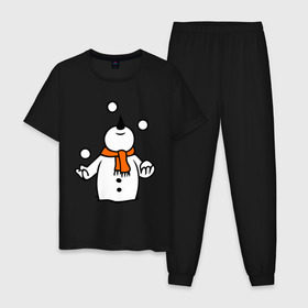 Мужская пижама хлопок с принтом Снеговик играет в снежки. , 100% хлопок | брюки и футболка прямого кроя, без карманов, на брюках мягкая резинка на поясе и по низу штанин
 | новый год | новый год 2014 | подарки | снег | снеговик | снеговик играет в снежки | снежки