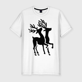 Мужская футболка премиум с принтом Новогодние олени. , 92% хлопок, 8% лайкра | приталенный силуэт, круглый вырез ворота, длина до линии бедра, короткий рукав | 2014 | новогодние олени | новый год | подарки | упряжка