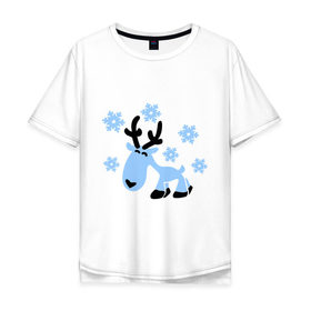 Мужская футболка хлопок Oversize с принтом Няшный олень. , 100% хлопок | свободный крой, круглый ворот, “спинка” длиннее передней части | новогодний подарок | няшный олень | олень | олень и снег | с новым годом | снег | снежинки