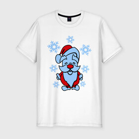 Мужская футболка премиум с принтом Дед Мороз в снегу , 92% хлопок, 8% лайкра | приталенный силуэт, круглый вырез ворота, длина до линии бедра, короткий рукав | Тематика изображения на принте: 2014 год | дед мороз и снегновый год | дедушка  мороз | новогодний подарок | с новым годом | санта | снег | снежинки