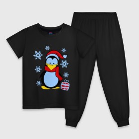 Детская пижама хлопок с принтом Пингвин в новогодней шапке , 100% хлопок |  брюки и футболка прямого кроя, без карманов, на брюках мягкая резинка на поясе и по низу штанин
 | Тематика изображения на принте: пингвин