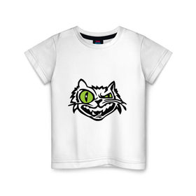 Детская футболка хлопок с принтом Свирепый кот , 100% хлопок | круглый вырез горловины, полуприлегающий силуэт, длина до линии бедер | глаза | зеленные глаза | зубы | кот | кот с зеленными глаза | котяра | кошачий глаз | свирепый кот