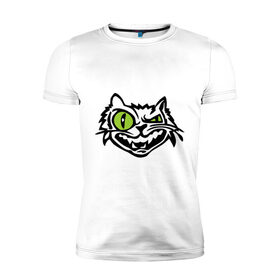 Мужская футболка премиум с принтом Свирепый кот , 92% хлопок, 8% лайкра | приталенный силуэт, круглый вырез ворота, длина до линии бедра, короткий рукав | глаза | зеленные глаза | зубы | кот | кот с зеленными глаза | котяра | кошачий глаз | свирепый кот