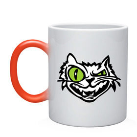 Кружка хамелеон с принтом Свирепый кот , керамика | меняет цвет при нагревании, емкость 330 мл | глаза | зеленные глаза | зубы | кот | кот с зеленными глаза | котяра | кошачий глаз | свирепый кот