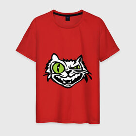 Мужская футболка хлопок с принтом Свирепый кот , 100% хлопок | прямой крой, круглый вырез горловины, длина до линии бедер, слегка спущенное плечо. | глаза | зеленные глаза | зубы | кот | кот с зеленными глаза | котяра | кошачий глаз | свирепый кот