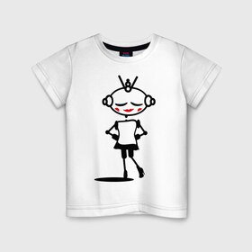 Детская футболка хлопок с принтом Роботы девочка (парная) , 100% хлопок | круглый вырез горловины, полуприлегающий силуэт, длина до линии бедер | девочка | девочка робот | для двоих | любовь | парные | роботы девочка (парная)