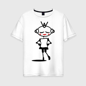 Женская футболка хлопок Oversize с принтом Роботы девочка (парная) , 100% хлопок | свободный крой, круглый ворот, спущенный рукав, длина до линии бедер
 | девочка | девочка робот | для двоих | любовь | парные | роботы девочка (парная)
