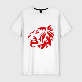 Мужская футболка премиум с принтом Узор тигр , 92% хлопок, 8% лайкра | приталенный силуэт, круглый вырез ворота, длина до линии бедра, короткий рукав | красный тигр | полосы | тигр | трайбол трайблы и узоры | узор | узор тигр