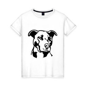 Женская футболка хлопок с принтом Питбуль (Pitbull) , 100% хлопок | прямой крой, круглый вырез горловины, длина до линии бедер, слегка спущенное плечо | друг человека | животные | пес | питбуль (pitbull) | прикольные картинки | силуэт пса | собака
