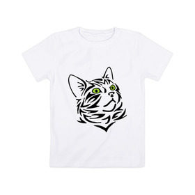 Детская футболка хлопок с принтом Узор - кот , 100% хлопок | круглый вырез горловины, полуприлегающий силуэт, длина до линии бедер | глаза | киска | кот с зеленными глазами | кошки | силуэт  кота | узор   кот