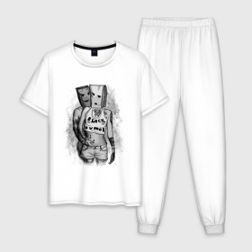 Мужская пижама хлопок с принтом Black Humor , 100% хлопок | брюки и футболка прямого кроя, без карманов, на брюках мягкая резинка на поясе и по низу штанин
 | 