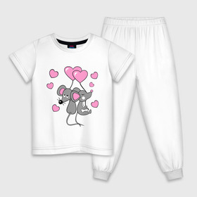 Детская пижама хлопок с принтом Влюбленные мышкі , 100% хлопок |  брюки и футболка прямого кроя, без карманов, на брюках мягкая резинка на поясе и по низу штанин
 | влюбленные мышка | девушкам | красивые рисунки | мышки | сердечки